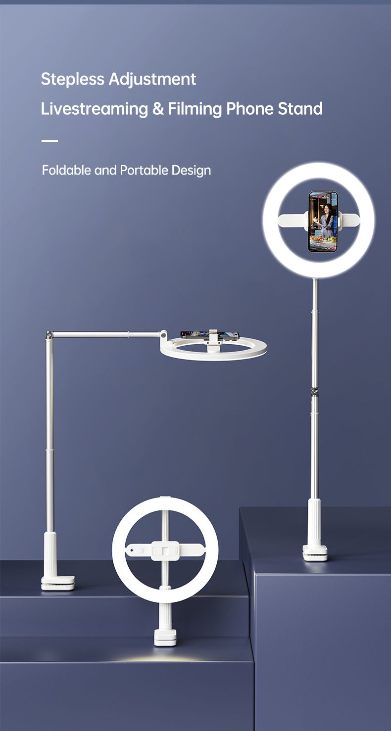 Luz de relleno de anillo Soporte de transmisión en vivo Puede girar Disparos desde arriba Telescópico Plegable Disparos de escritorio Luz de relleno de belleza_voghion.com