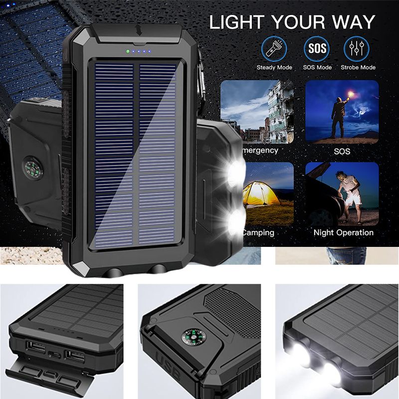 Waterproof Outdoor Camping Solar Power Bank200000 MAh Dual USB Travel Portable Charger Powerbanks For Xiaomi Huawei_voghion.com