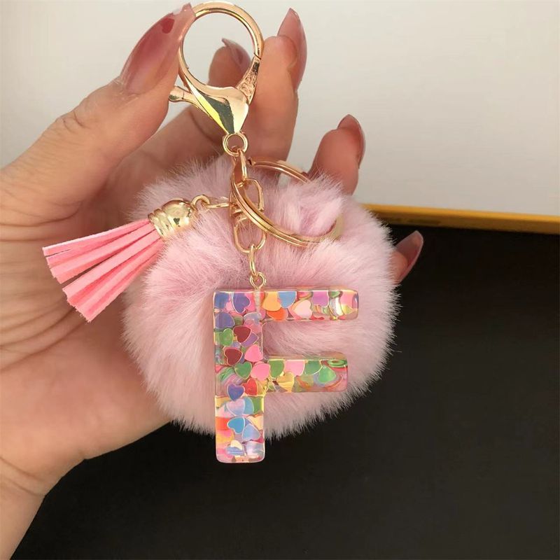 Beliebte Haar Ball Harz Englisch Anhänger Bunte Tropf Kleber Liebe Brief Schlüsselanhänger_voghion.com