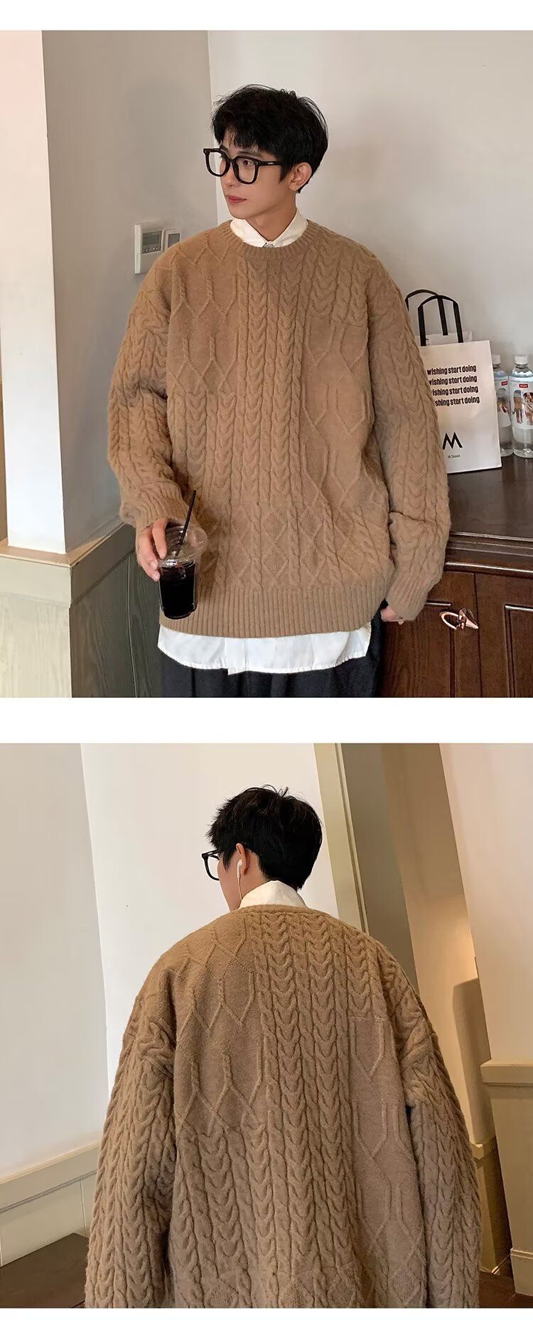 Twist Strickpullover Herren Einfarbige Basisschicht Herbst Winter Warme Freizeitjacke Trendy_voghion.com
