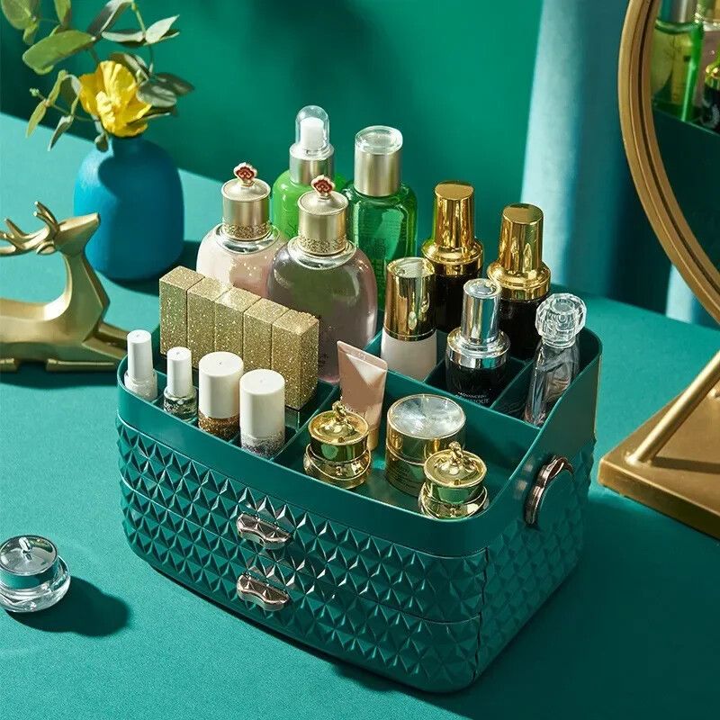 Cosmetic Skincare Organiser Tabletop Make-Up Storage Case 2 Drawers Box_voghion.com
