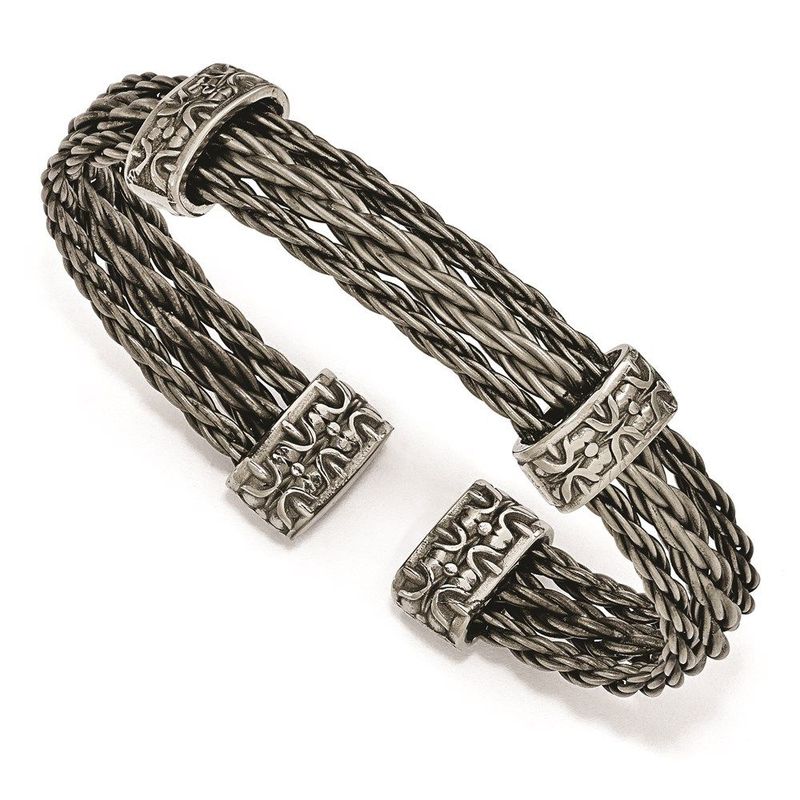 Edward Mirell Titanium Brushed Cablew/ Cast Titanium Accent Cuff Bracelet_voghion.com