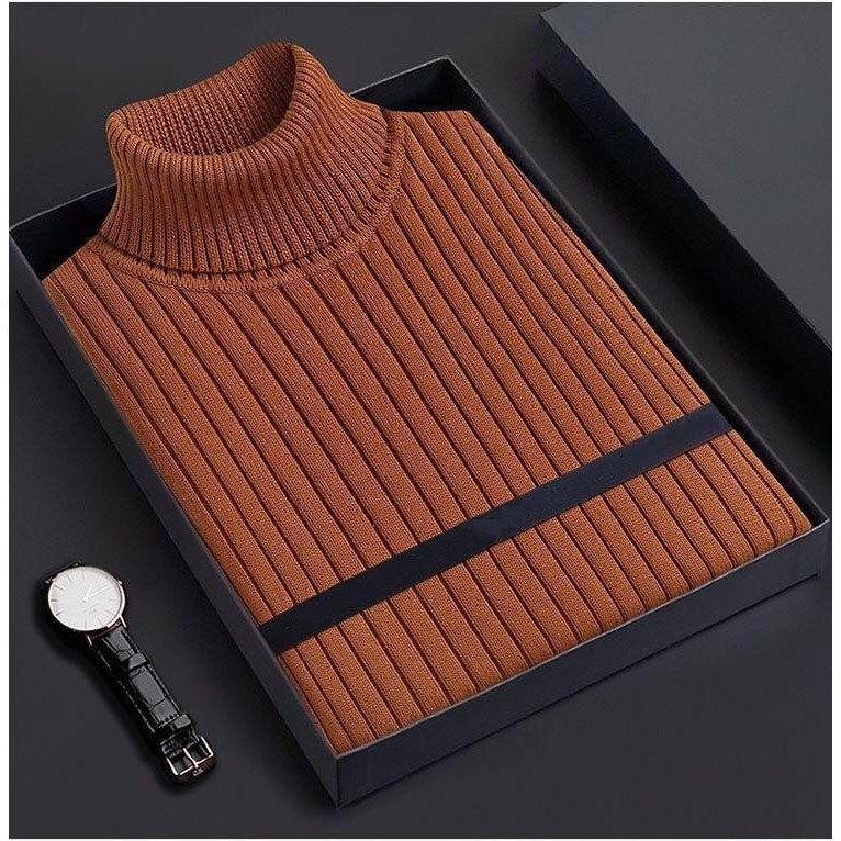 Herrenbekleidung einfarbiger Rollkragenpullover für Herren, lockerer, verdickter, vielseitiger Herbst- und Winterpullover, warmes Unterhemd, Strickpullover_voghion.com