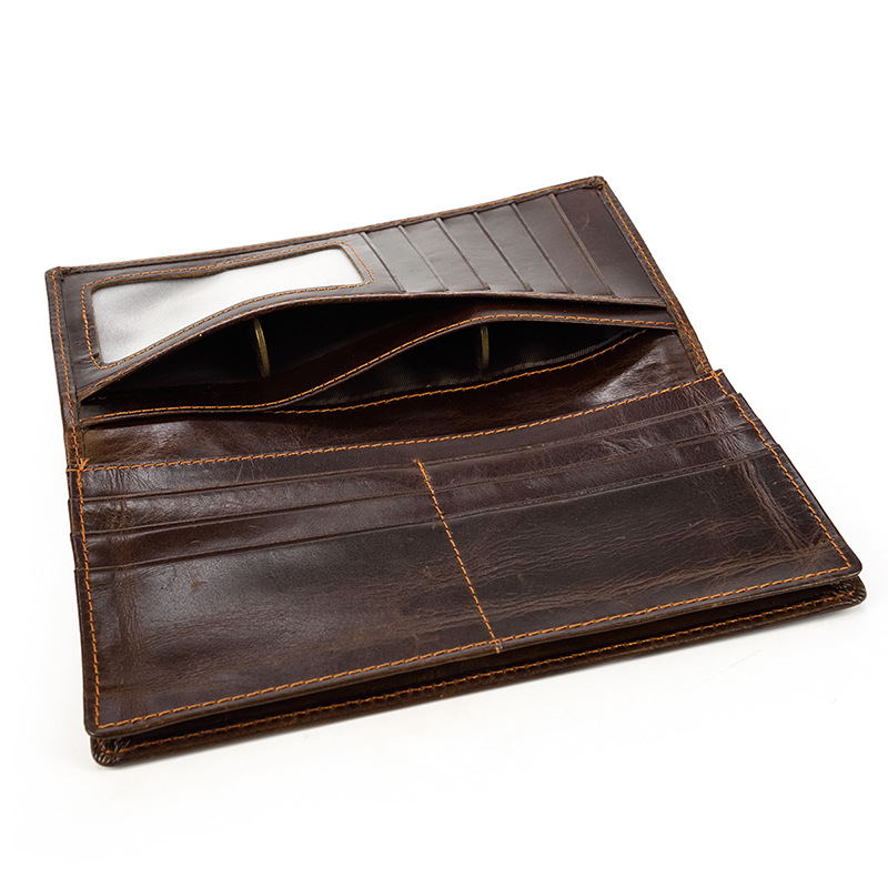 Miesten vintage-lohikäärme aitoa nahkalompakko Ruskea lehmännahkainen pitkä bifold Ketjulompakko puhelintaskulla muotipitkä_voghion.com