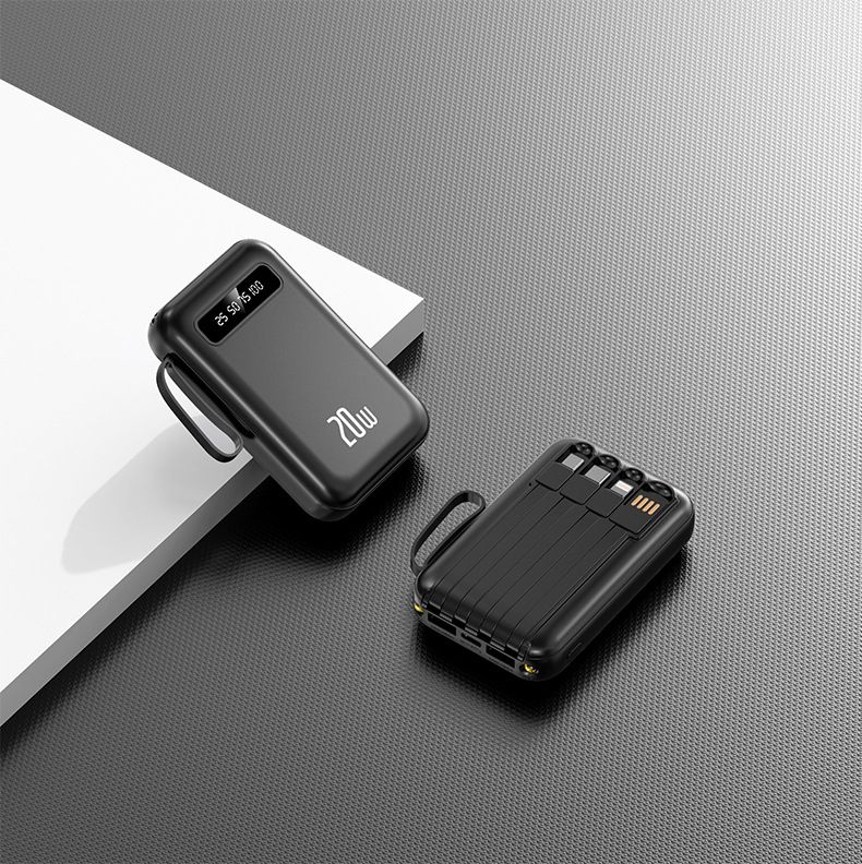 Mini Power Bank 20 000 mAh avec câble intégré – Chargeur portable ultra fin, batterie externe haute capacité, charge rapide, écran LED_voghion.com