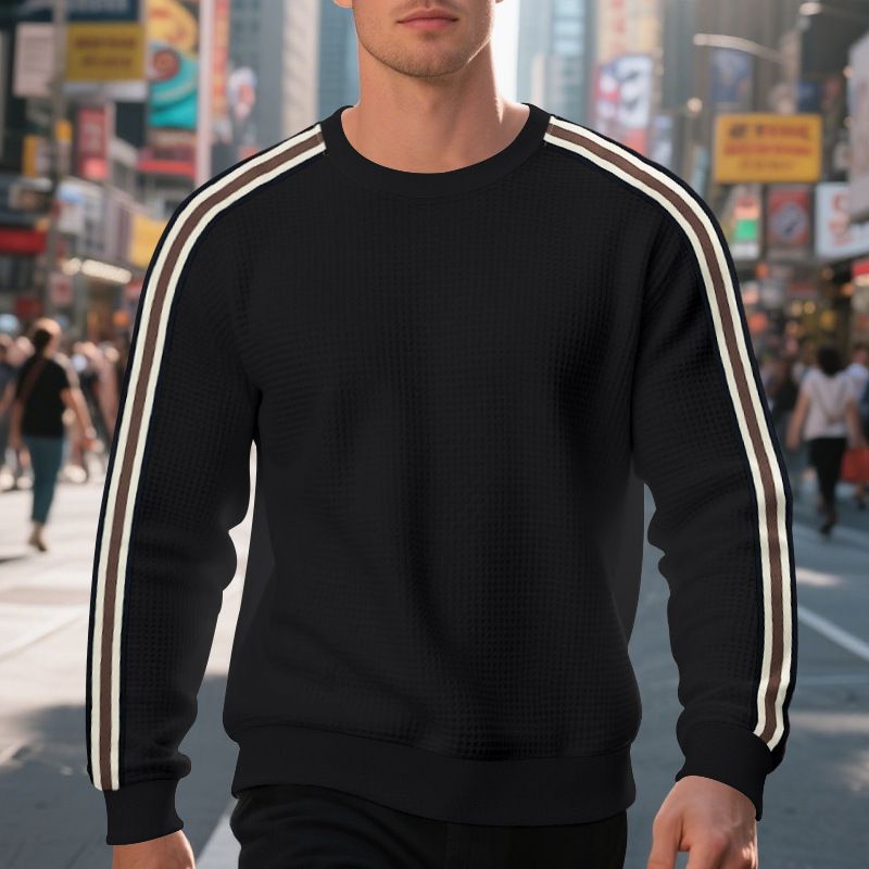 Men's Casual Sweatshirt - Relaxed Fit Crewneck Pullover With Mini Check Pattern | Soft Cotton Blend, Thickened For Spring/Fall_voghion.com