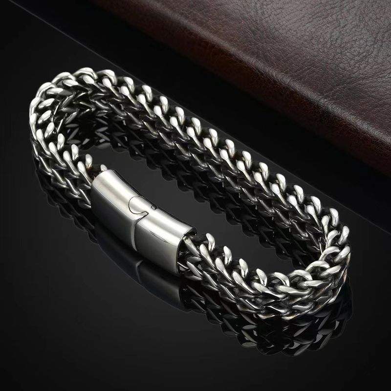 Popular Hip Hop Stainless Steel Front And Back Men's Bracelet Simple Domineering Punk High End Cuban Bracelet Trend_voghion.com