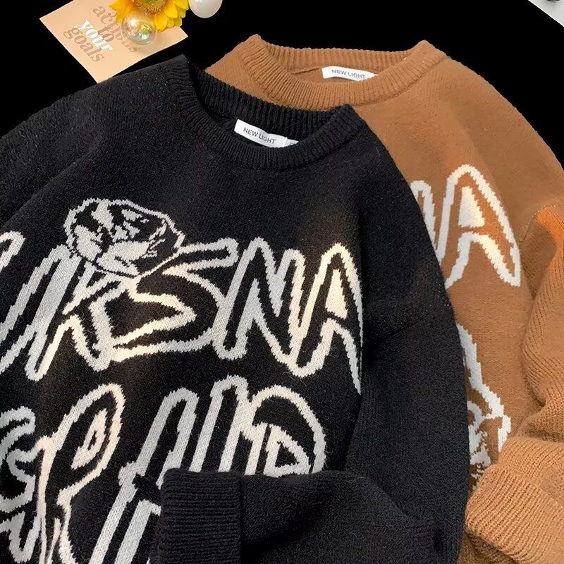 New minimalist letter knitted sweater for men's 2024 autumn men's and women's couple's casual sweater_voghion.com