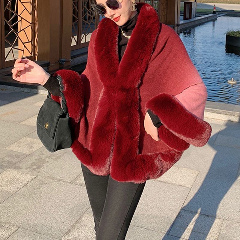 Damenbekleidung Neuer Rex-Kaninchenpelzkragen mit Farbverlauf für Herbst und Winter, Schalumhang in großer Größe, Strickjacke für Damen_voghion.com