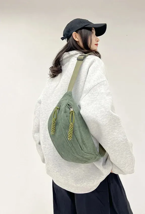 Marsupio da donna, grande capacità, in velluto a coste, stile street, borsa a tracolla, alla moda, cintura casual 250806_voghion.com