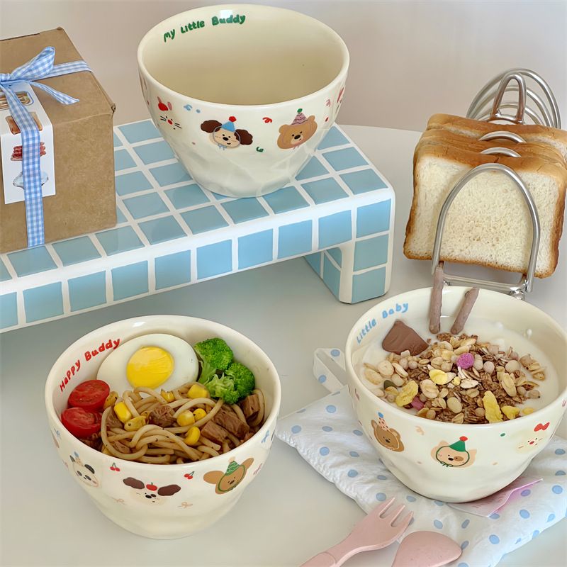 High-Quality Hand-Pinched Ceramic Deep Cute Cream Color Matte Pasta Salad Breakfast Fruit Plate Dish_voghion.com