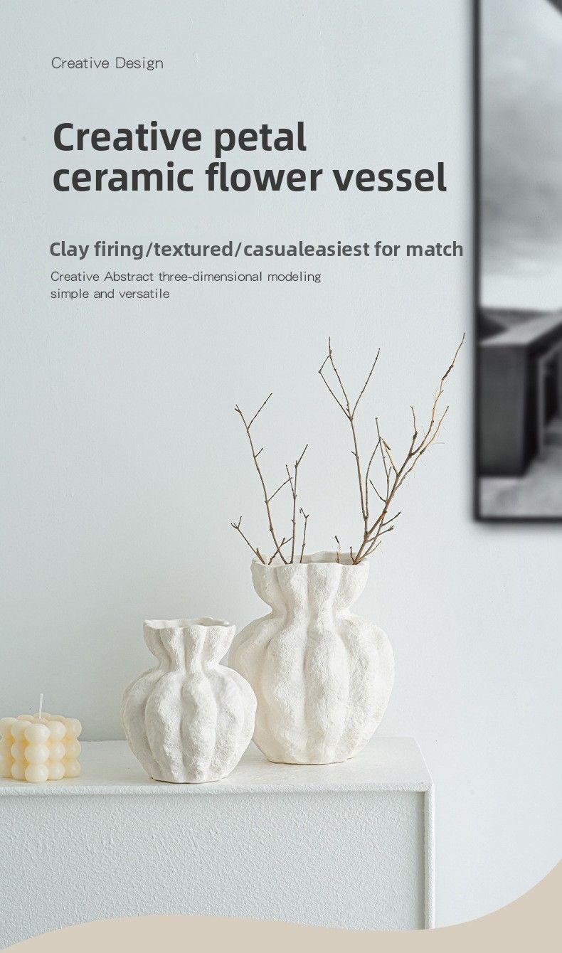 Vaso in ceramica bianca francese, di alta qualità, stile Wabi-sabi, decorazione per tavolo da soggiorno, vaso di fiori secchi_voghion.com