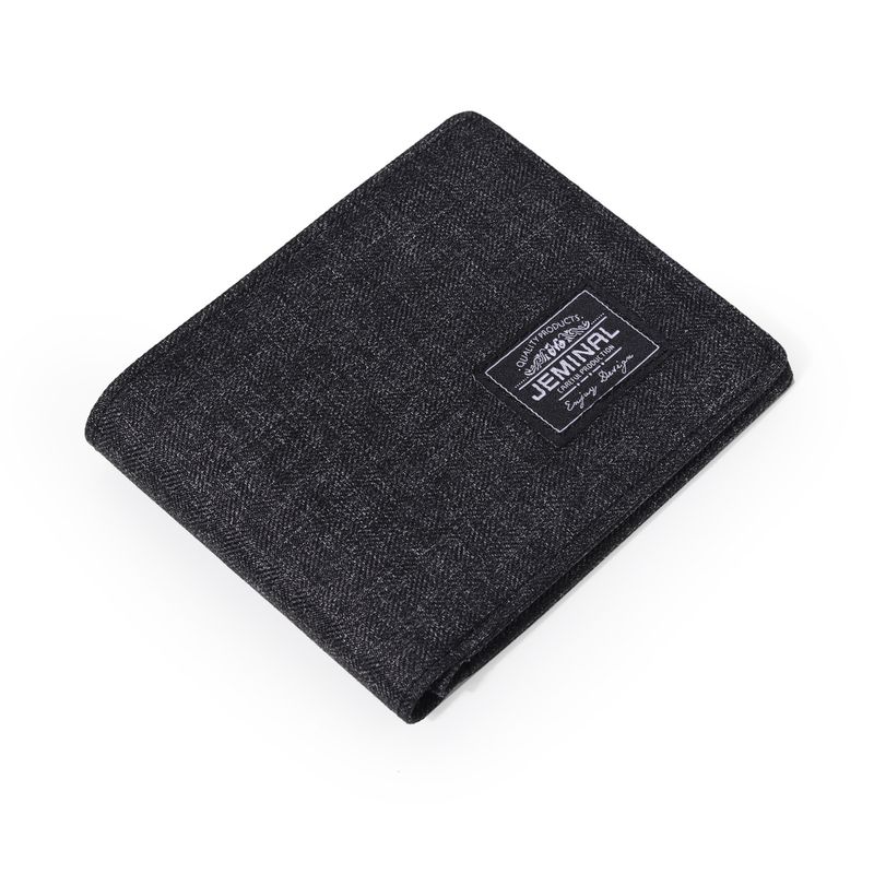 Portafoglio in tela da uomo corto, per giovani, con più slot per carte, orizzontale, alla moda, unisex, per studenti, in tinta unita, con fermasoldi_voghion.com