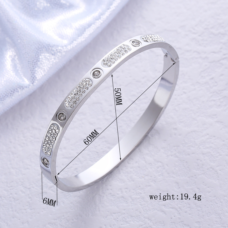 Wholesale Lady Solid Color Stainless Steel Gold Plated Zircon Bangle_voghion.com