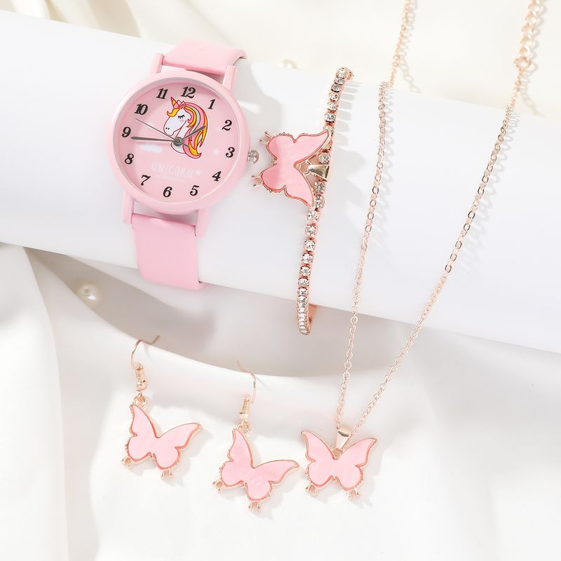 Orologio al quarzo in silicone con unicorno arcobaleno fresco + set di gioielli a farfalla_voghion.com