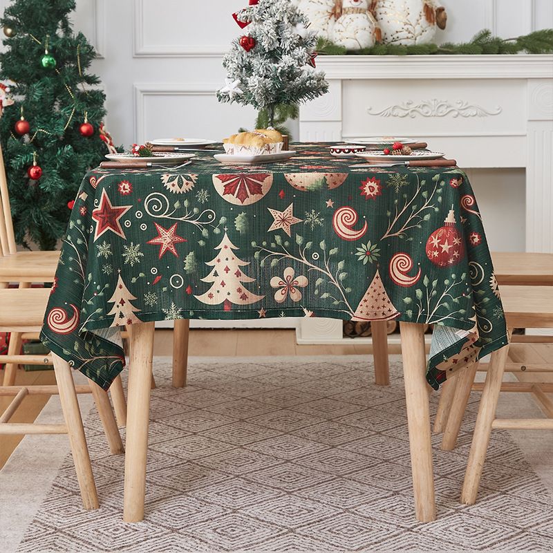Nappe de Noël – Nappe de table en polyester de qualité supérieure avec motifs festifs (140 x 220 cm, Noël vert) – Bords élastiques_voghion.com