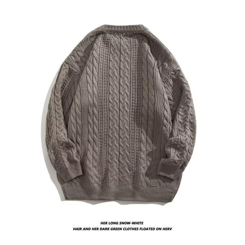 Herren-Zopfmusterpullover – Japanisch inspirierter, locker sitzender Rundhalspullover (Schwarz/Grau/Apricot/Khaki/Blau, M-XXXL)_voghion.com