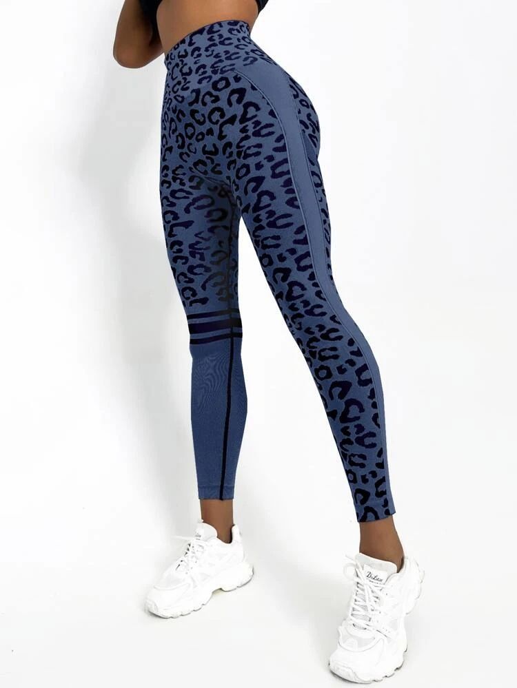 seamless high-waisted cheetah print tummy control yoga pants tight peach hip quick-drying training hip lifting fitness pants_voghion.com