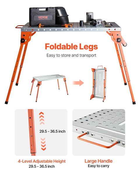 Welding Table 44' X 21' 500LBS Folding Workbench With 4-Level Adjustable Height_voghion.com