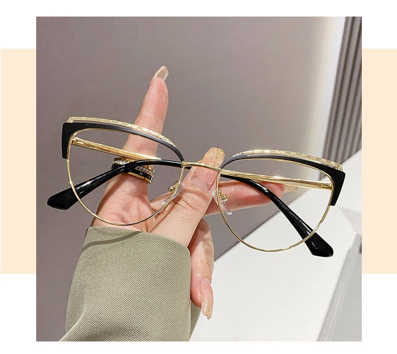 Neuheiten R57292 Metall Cat Eye Lesebrille Frauen Mode Aushöhlen Optische Presbyopie Brille Dioptric + 50 + 100 + 200 + 300_voghion.com