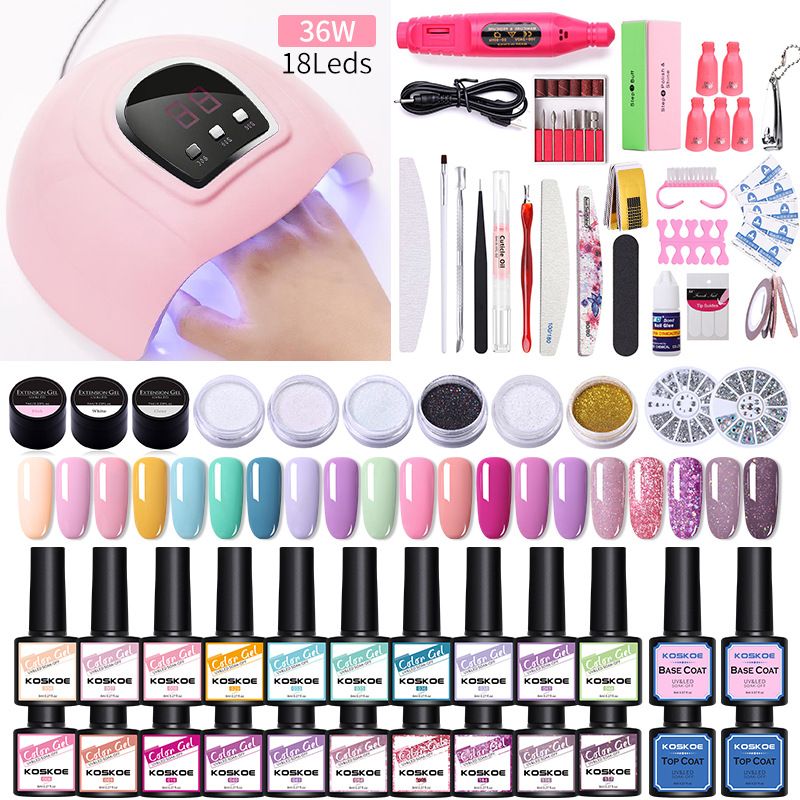 Set completo di smalto in gel UV con trapano elettrico per unghie - Include gel funzionali e gel di estensione per unghie professionali da salone e fai da te_voghion.com