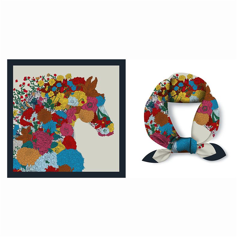 * 53 Piccolo scialle con sciarpa quadrata per protezione solare da donna in seta di cavallo di colore nordico_voghion.com