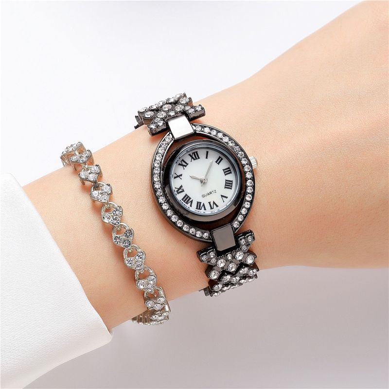 Reloj de pulsera de mujer con diamantes ovalados, caja de regalo de moda de lujo, reloj de pulsera de dos piezas, reloj de cuarzo_voghion.com
