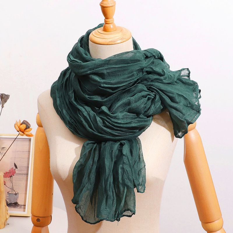 Grenzüberschreitender Außenhandel, geknitterter, gedrehter Baumwoll-Leinen-Schal, langer Schleier, künstlerisches einfarbiges Kopftuch, extra groß_voghion.com