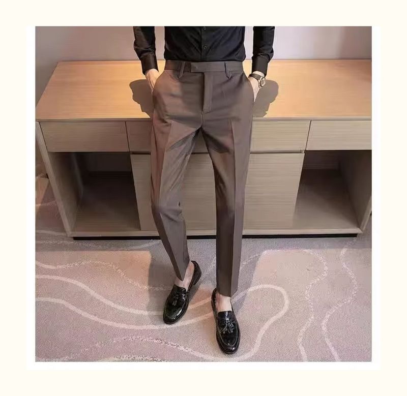 Men's Clothing Casual Suit Pants Business Drape Trousers Straight Nine Point Pants Naples Trousers Casual Pants_voghion.com