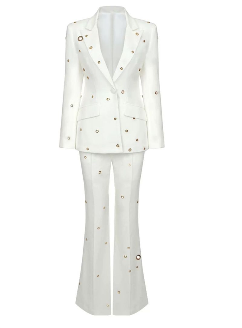 GraceChic 25 Set di pantaloni e blazer con un bottone, vestibilità asciutta, con design cavo e anello in metallo, sfilata di moda europea e americana_voghion.com