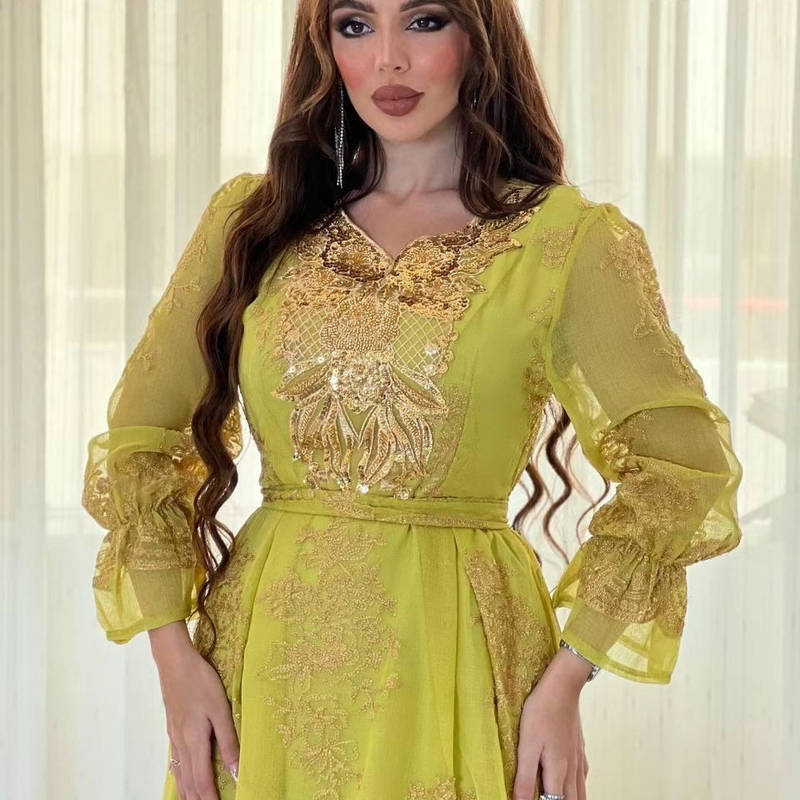 Vestido de cena de fiesta musulmana con apliques bordados_voghion.com