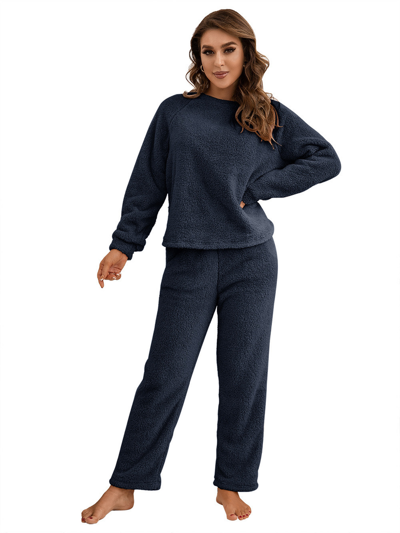 Women's solid color plus size thick winter clothing warm hooded pajamas outside the home wear_voghion.com