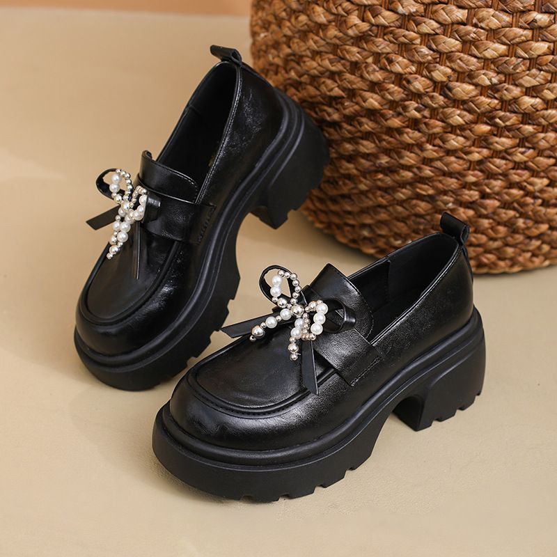 British Style Thick-Soled Height-Increasing Women's Leather 2025 New Autumn Winter Versatile Butterfly JK Single Shoes_voghion.com