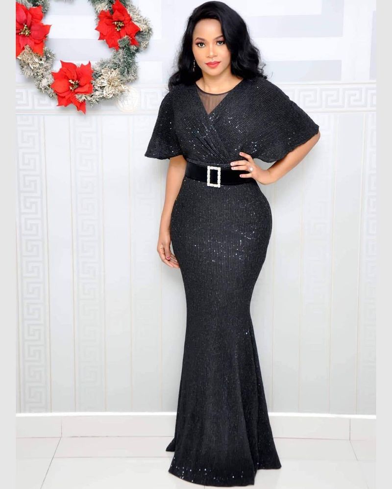 Women's Clothing Elegant Temperament Women's Dress High Elastic Sequins V Neck_voghion.com