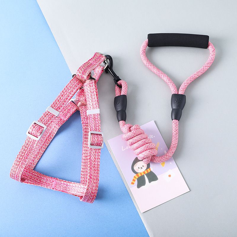 New Supplies Foam Handle Morandi Linen Round Rope Chest Harness Dog Pet Leash_voghion.com