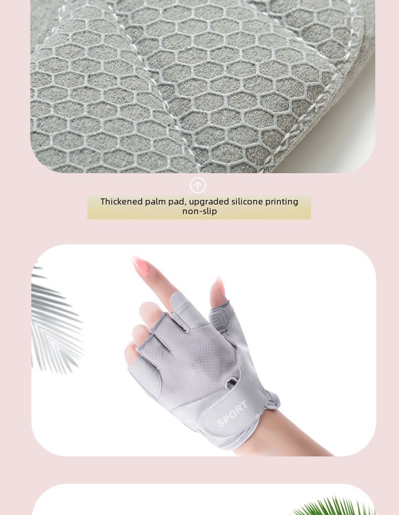 Fitness Kvinnor Halvfingerhandskar Anti-kokong Utomhusridning Halkskydd Slitage Klättring Sportutrustning Vikt Järn Hopprep Horisontell stång_voghion.com