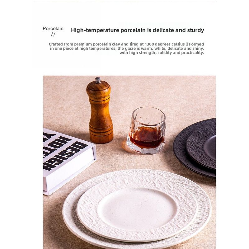 Nordic Rock Pattern Flat Ceramic Dessert Steak Simple High-end Western Dining Household Black Cabbage Plate_voghion.com