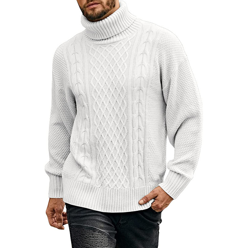 Herrenpullover mit hohem Halsausschnitt, einfarbig, Strickpullover, langärmelig, lässiges Oberteil für Herbst und Winter_voghion.com
