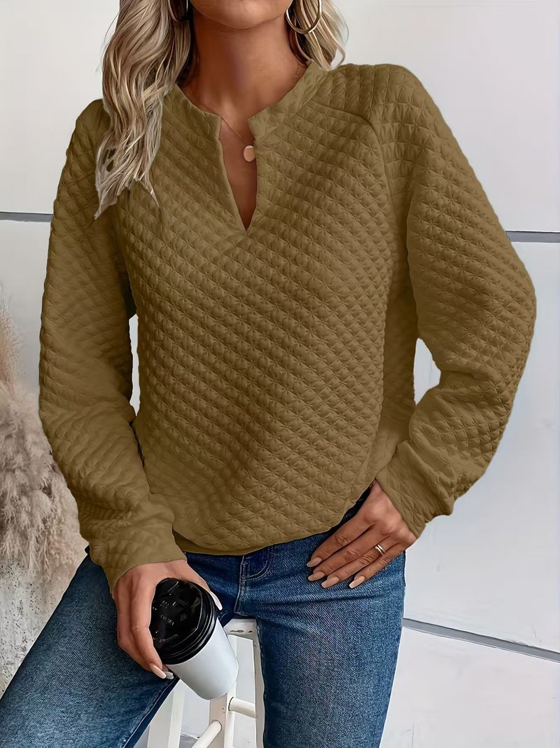 2025 Herbst Neue Feste Farbe Tiefem V-ausschnitt Patchwork Langarm frauen Casual Sweatshirt_voghion.com