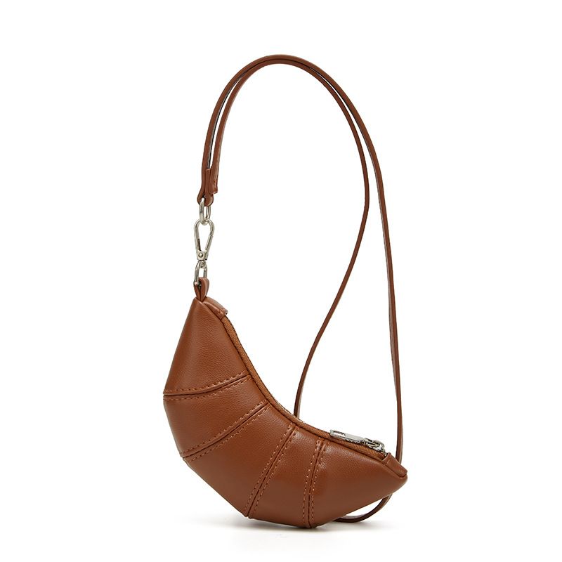 Nischendesign Strukturierte Mini-Croissant-Tasche aus weichem Leder Exquisites Hand-Schlüsselband-Geldbörse_voghion.com
