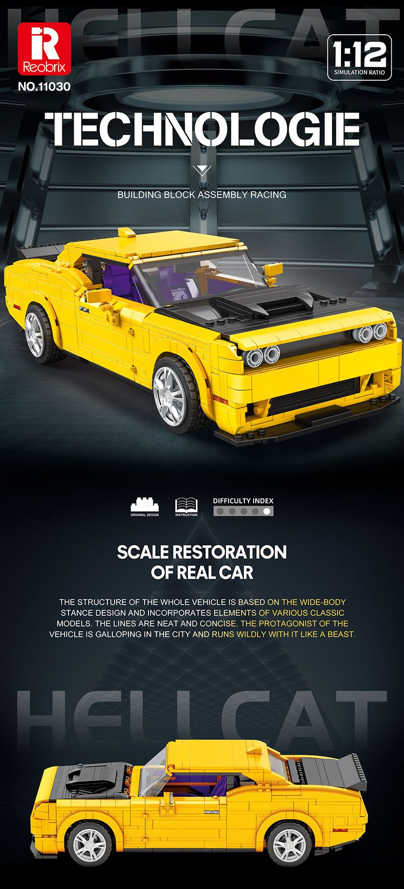 Hellcat Supercar Bouwstenen DIY Raceauto Model Voor Jongens Creatief Cadeau Speelgoed_voghion.com