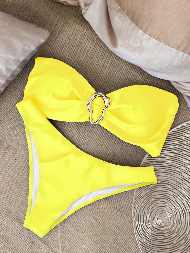 Novo biquíni sexy de cor sólida, sem alças, dividido, maiô feminino, 2024_voghion.com
