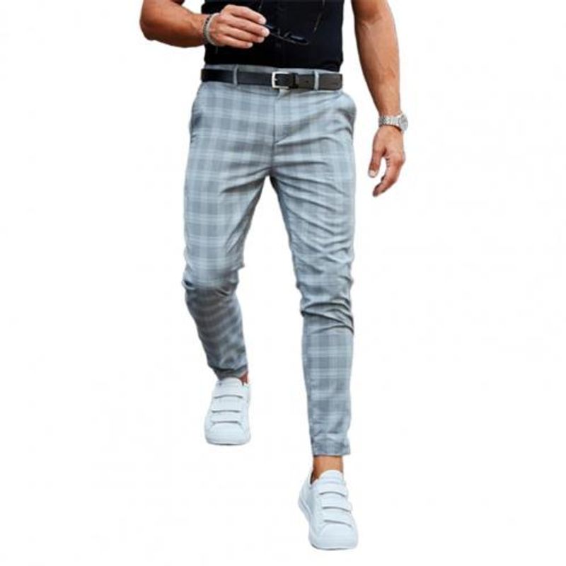 Men Pant Plaid Printed Fashionable Men Full Length Trouser for Leisure Time Trousers Male Casual Skinny Pencil Pants Streetwear