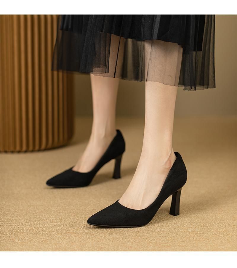 2025 Nuove scarpe col tacco alto da donna, con tacco grosso, nere, resistenti e non affaticanti, con fondo morbido, punta bassa e singola_voghion.com