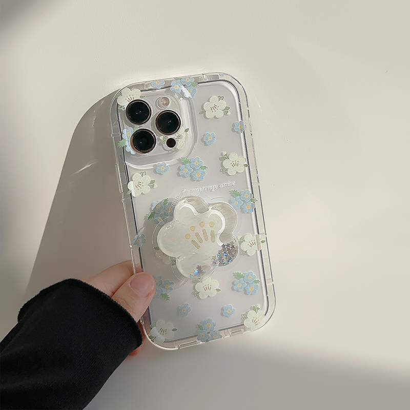 Floral shell is suitable for iphone1315promax mobile phone case 11 quicksand bracket 12 transparent 14 small fresh_voghion.com