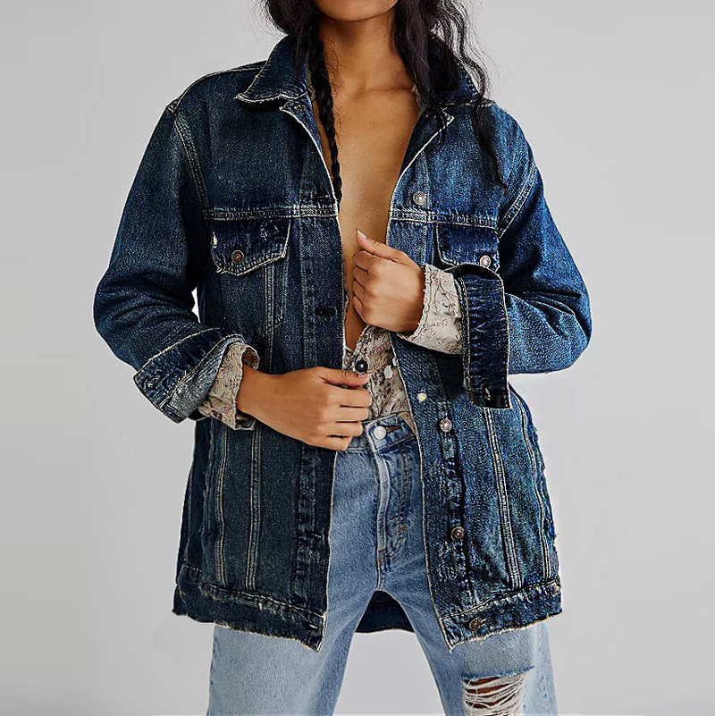 Kappa Långärmad Lapel Arbetskläder Tryckt jeansjacka Ny stil_voghion.com