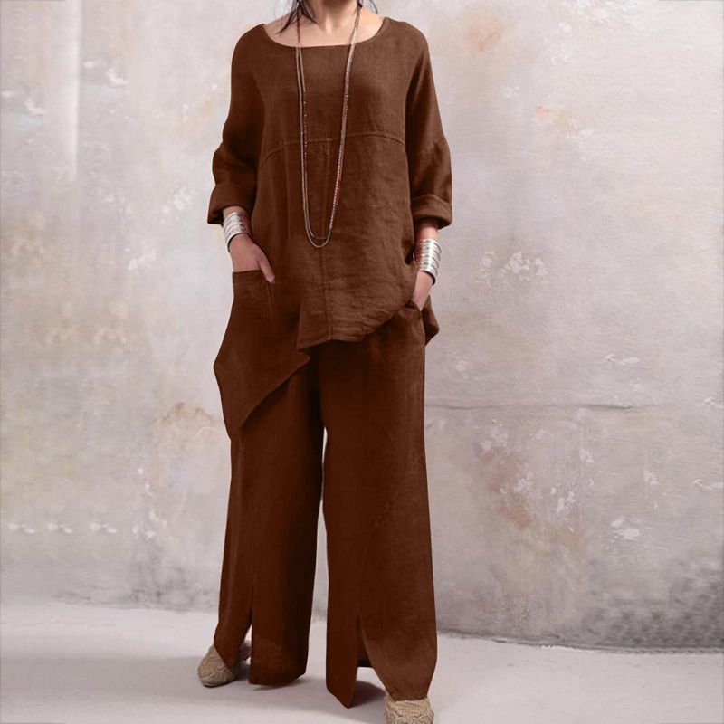 Women's Spring and Autumn new long-sleeved round neck large size fashion loose two-piece suits for women_voghion.com
