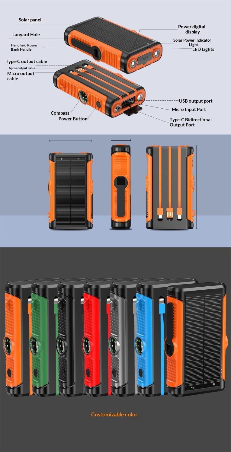 50704555550<=3 Outdoor Waterproof Hand-cranked Dual Light Solar 30000mAh Power Bank With Built-in Cable Portable Magnetic Wireless Fast_voghion.com