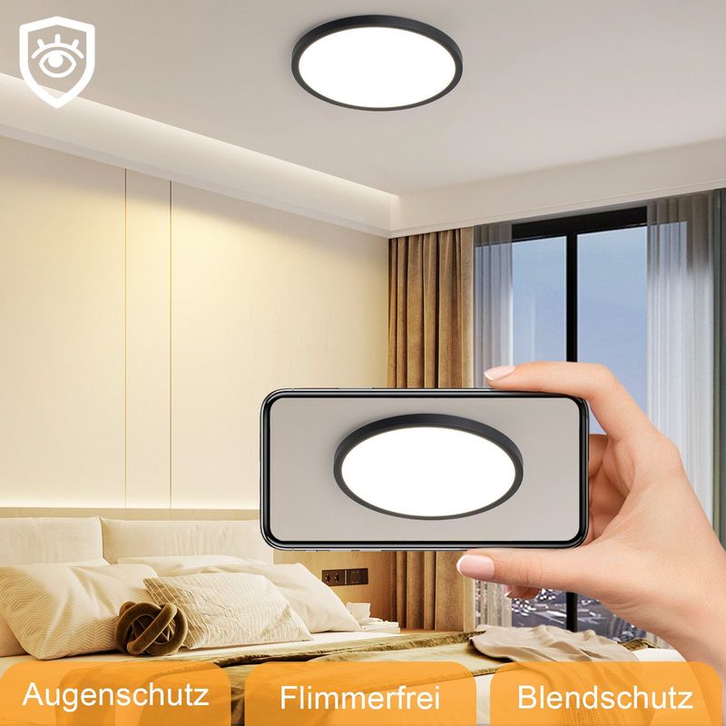 Glitzerlife Deckenlampe LED Deckenleuchte Flach - Ø30cm Badezimmerlampe Dimmbar Küchenlampe Rund Schlafzimmerlampe 24W Weiß Deckenbeleuchtung Für Flur_voghion.com