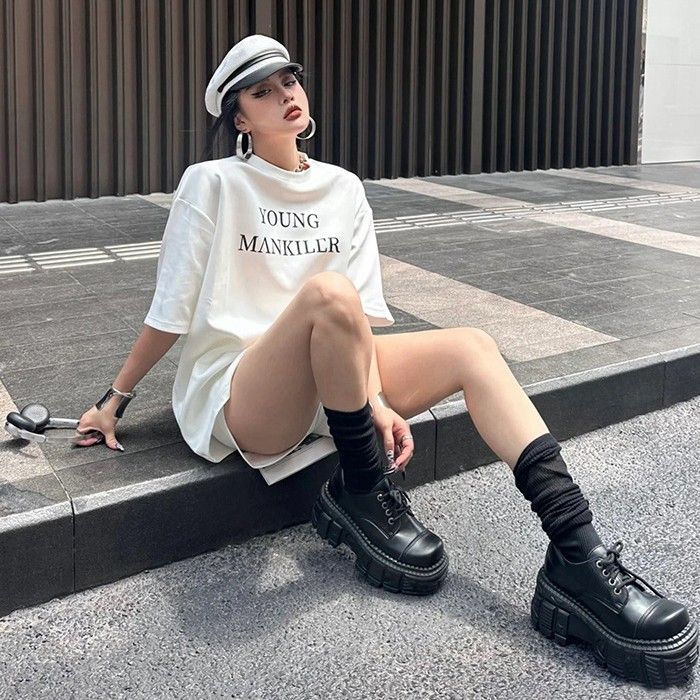 Spanish Trendy Brand Height Increasing Thick Sole Punk Style Dark Big Head Low Top Shorty Leisure Platform Tank Small_voghion.com